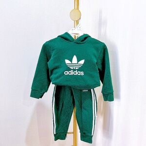 Adidas original kids green crew hoodie matching set
